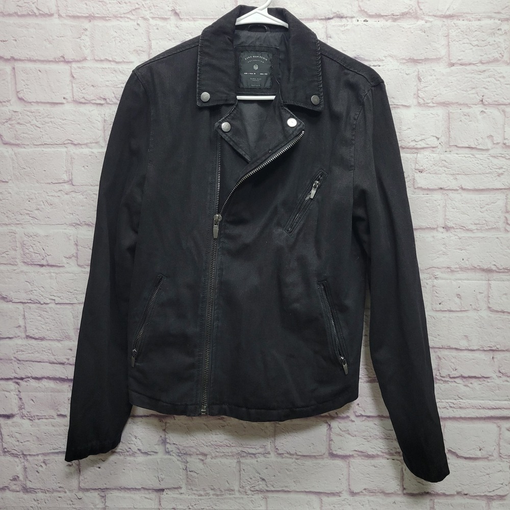 ZARA Man Denim Black Moto Jacket Mens M New Culture Biker Grunge Streetwear Punk - Picture 2 of 9